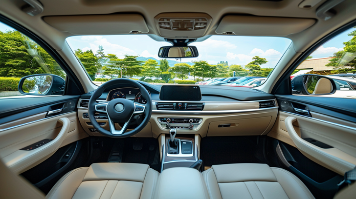 Auto-interieur met correct afgestelde stoel, hoofdsteun en spiegels.